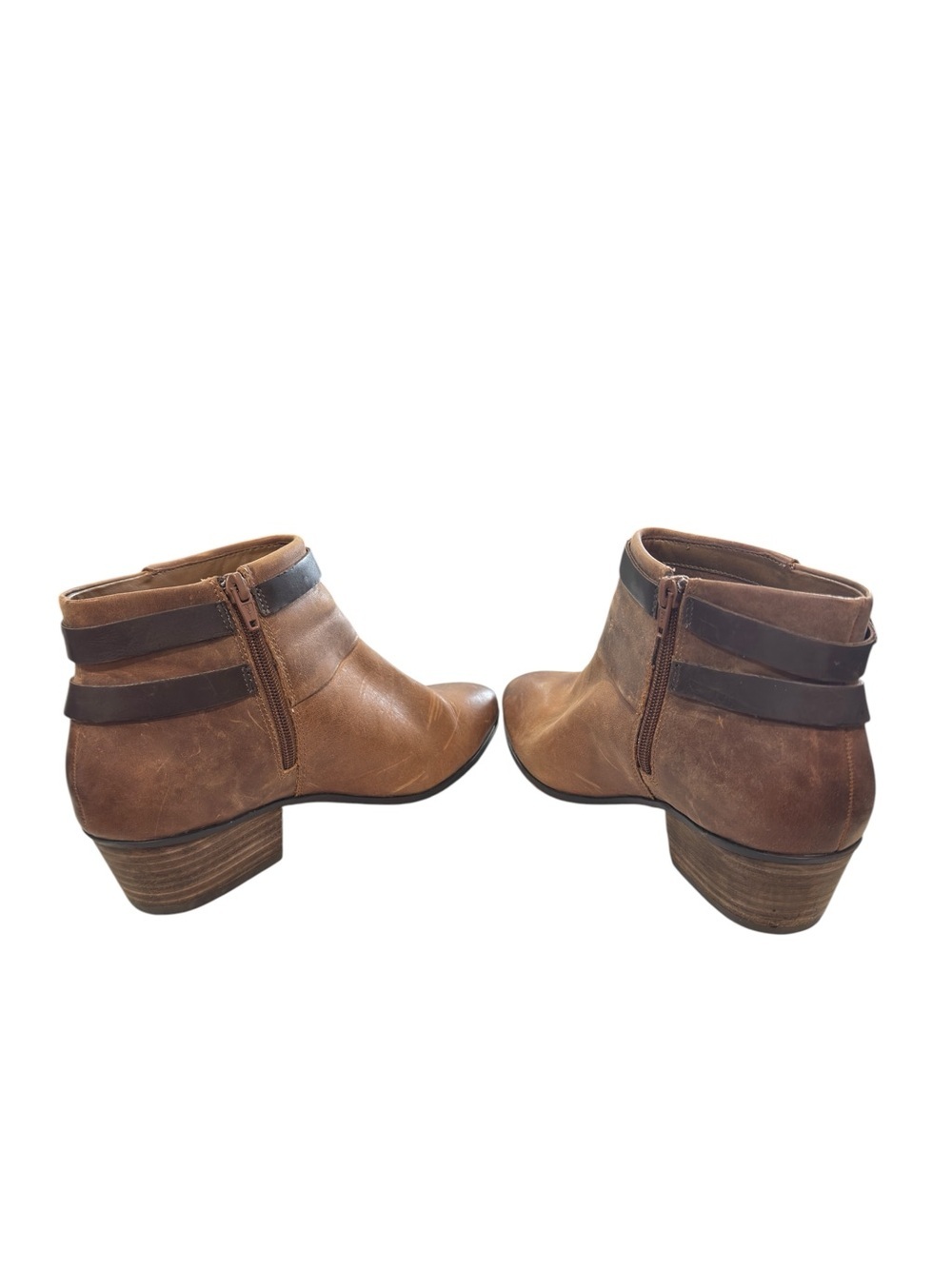 Clarks Collection Brown Leather Ankle Boots Buckle Strap Zip Booties Size 10 - Picture 7 of 15